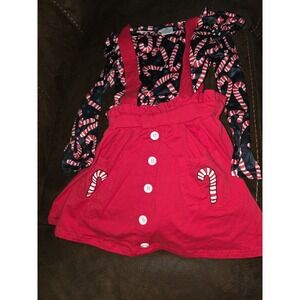 Boutique holiday Christmas candy cane snowflake overall dress top 2XL fits 7 8